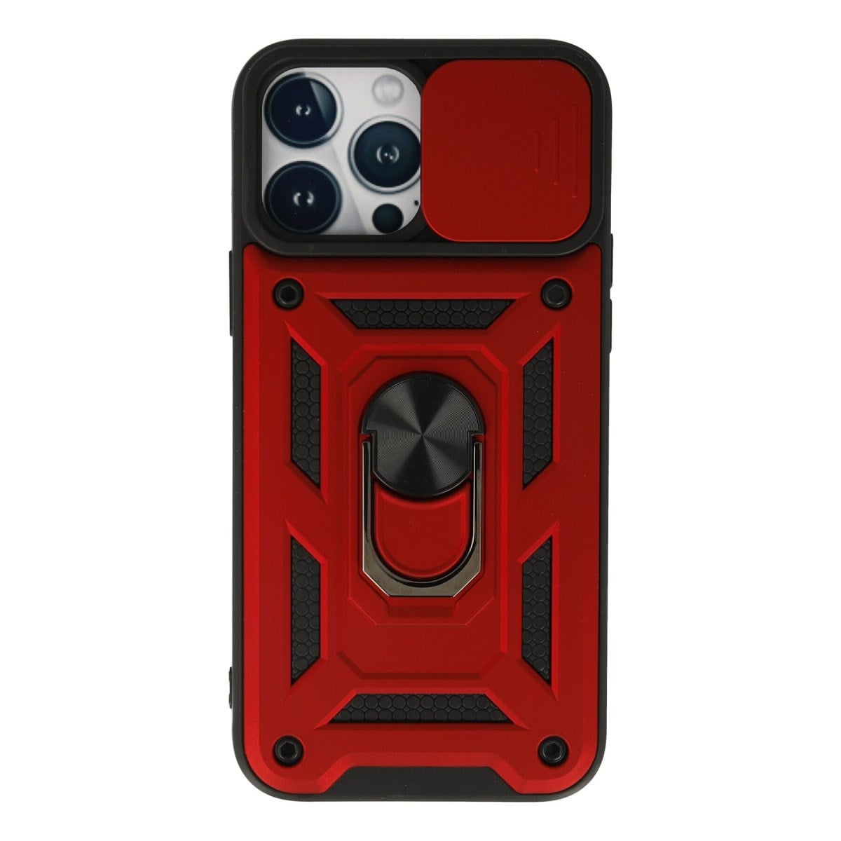 iPhone 13 Pro Max Kılıf Pars Lens Yüzüklü Silikon - Kırmızı