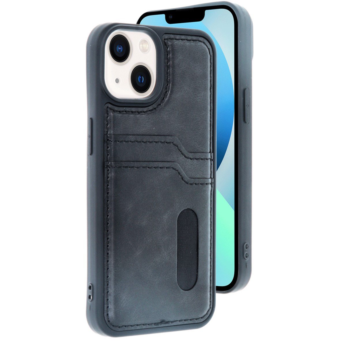 iPhone 14 Kılıf Sara Kartvizitli Deri Kılıf - Siyah