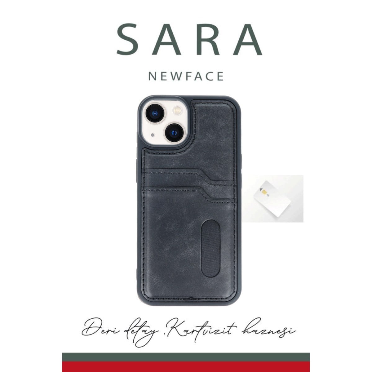 iPhone 14 Kılıf Sara Kartvizitli Deri Kılıf - Siyah