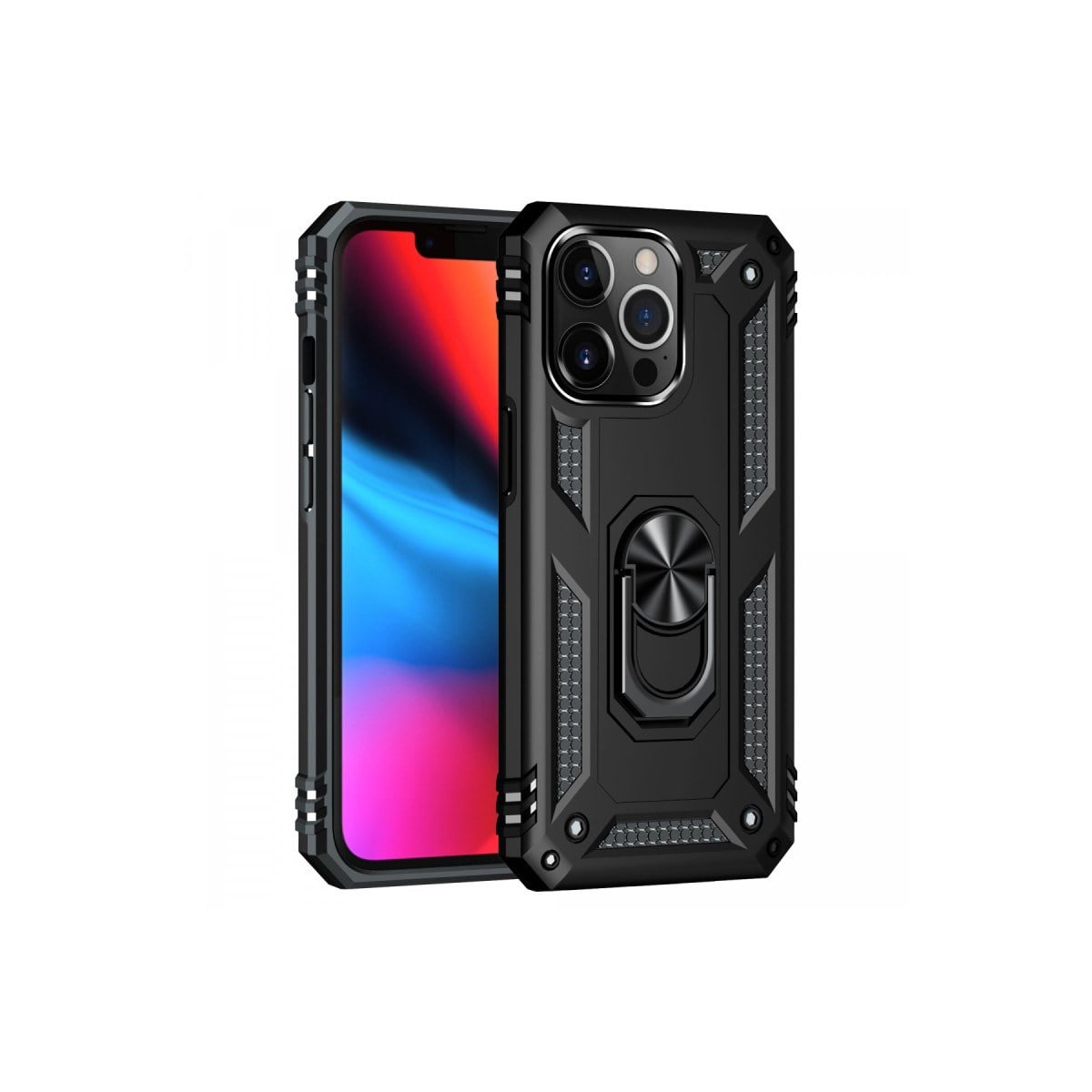 iPhone 14 Pro Kılıf Sofya Yüzüklü Silikon Kapak - Siyah