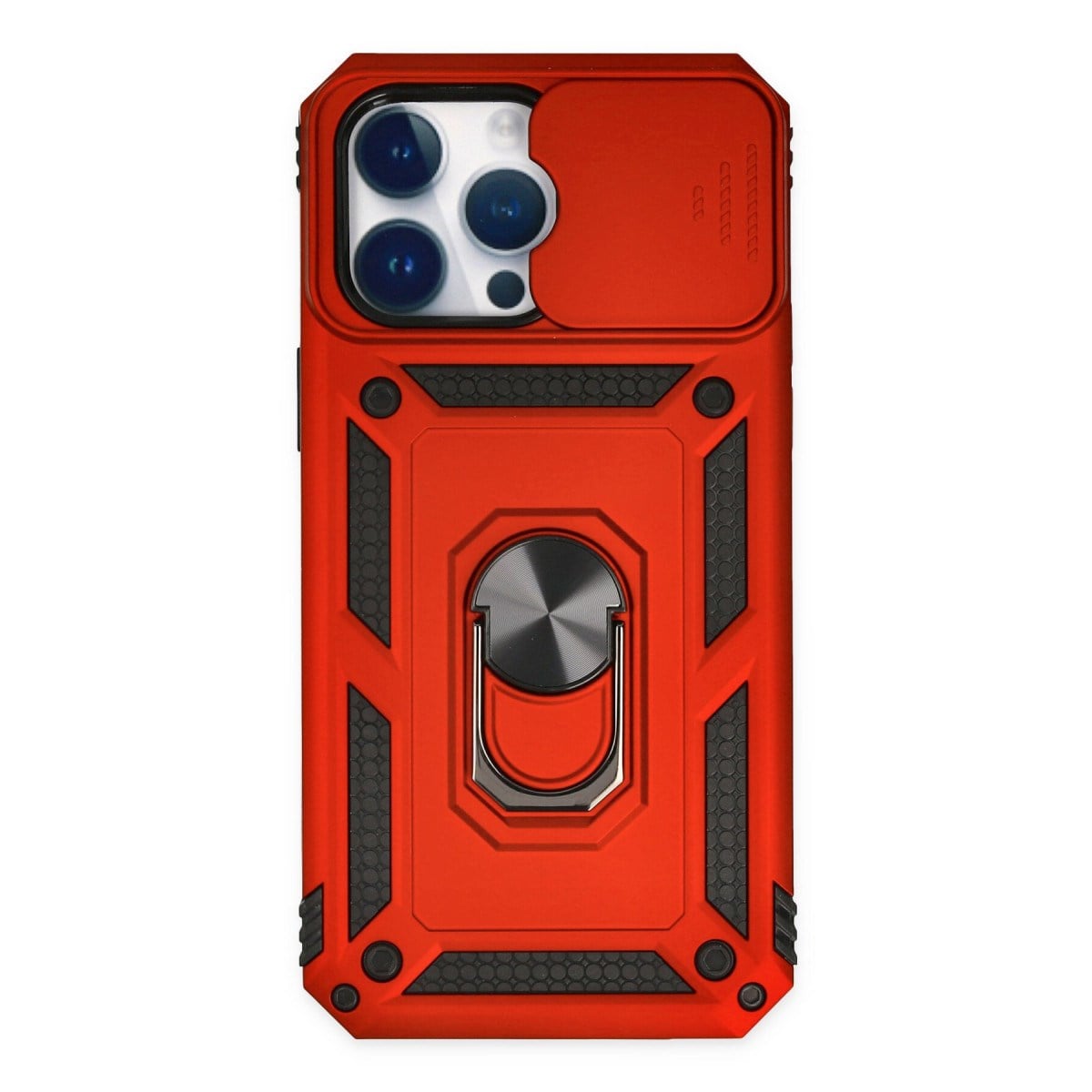 iPhone 14 Pro Max Kılıf Pars Lens Yüzüklü Silikon - Kırmızı