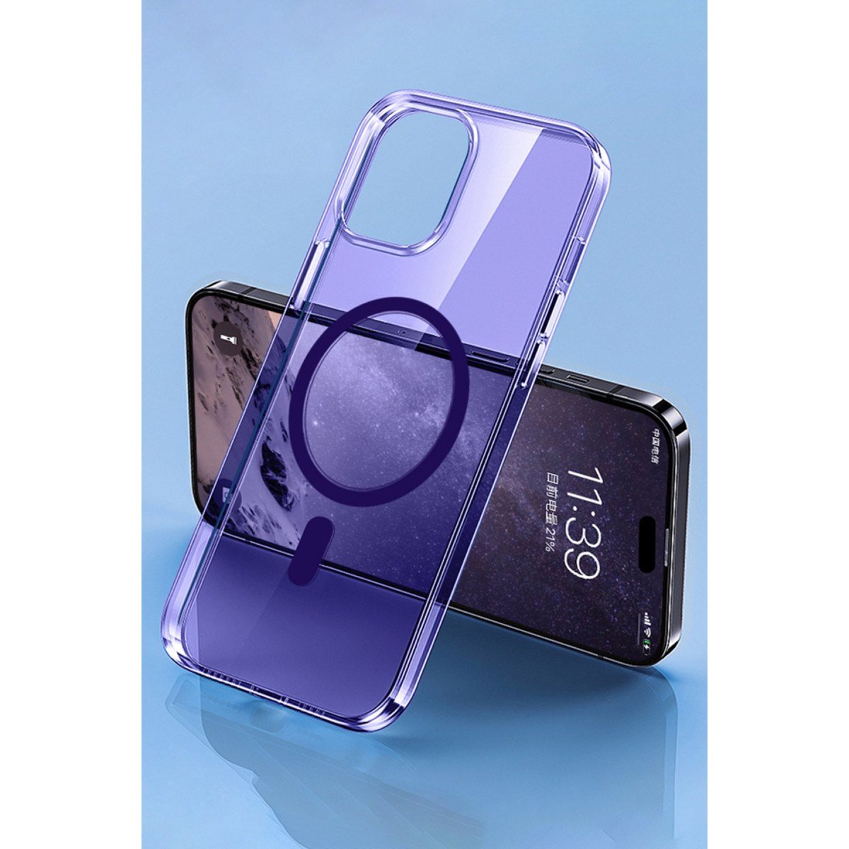 iPhone 14 Pro Max Kılıf Tron Şeffaf Magsafe Kapak - Derin Mor