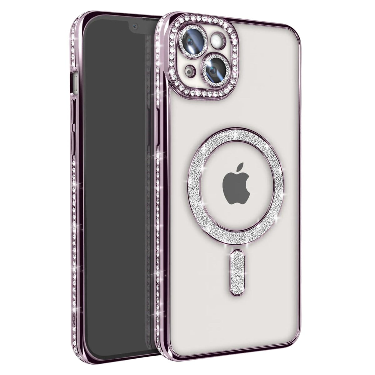 iPhone 15 Kılıf Joke Simli Magneticsafe Kılıf - Derin Mor