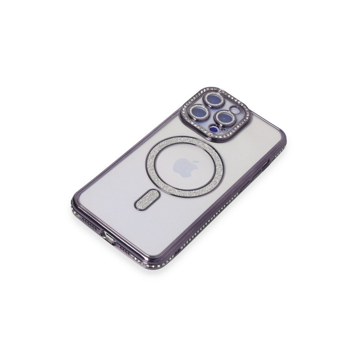 iPhone 15 Pro Kılıf Joke Simli Magneticsafe Kılıf - Derin Mor