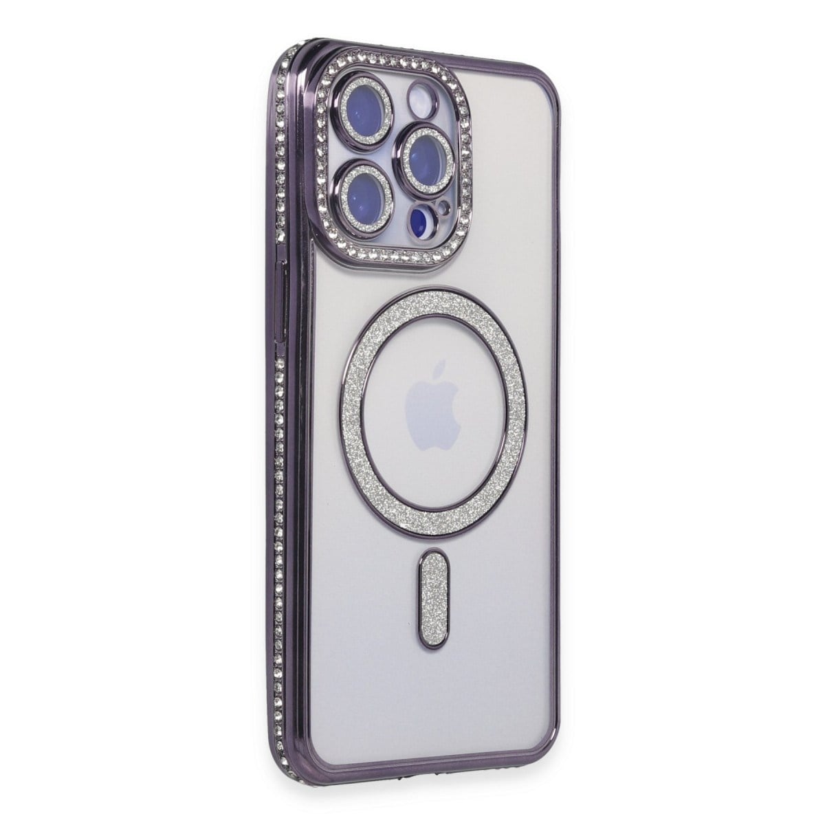 iPhone 15 Pro Kılıf Joke Simli Magneticsafe Kılıf - Derin Mor