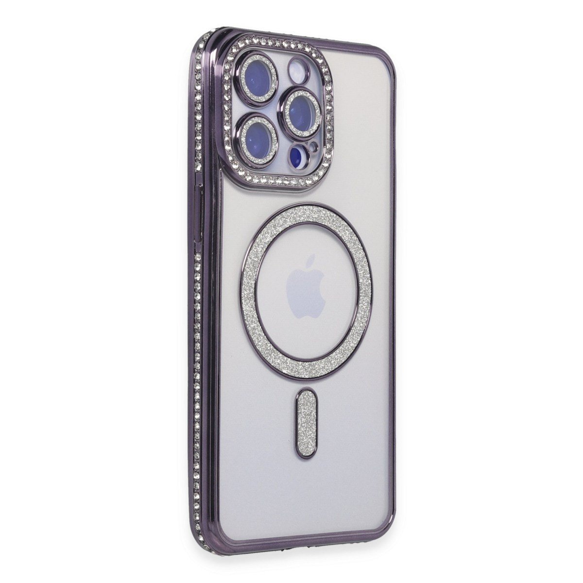 iPhone 15 Pro Max Kılıf Joke Simli Magneticsafe Kılıf - Derin Mor