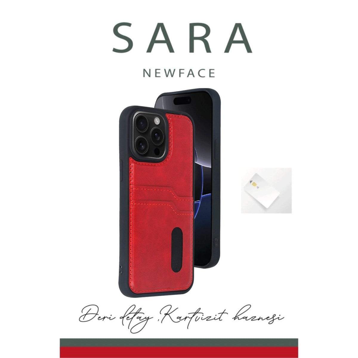 iPhone 15 Pro Max Kılıf Sara Kartvizitli Deri Kılıf - Siyah