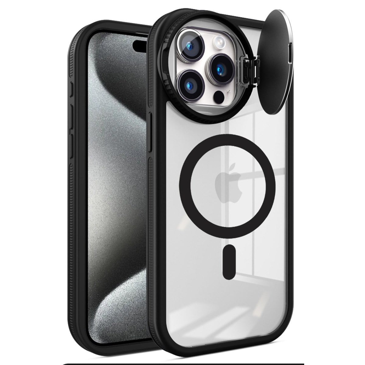 iPhone 15 Pro Max Kılıf Teleskop Lens Magsafe Silikon Kapak - Siyah