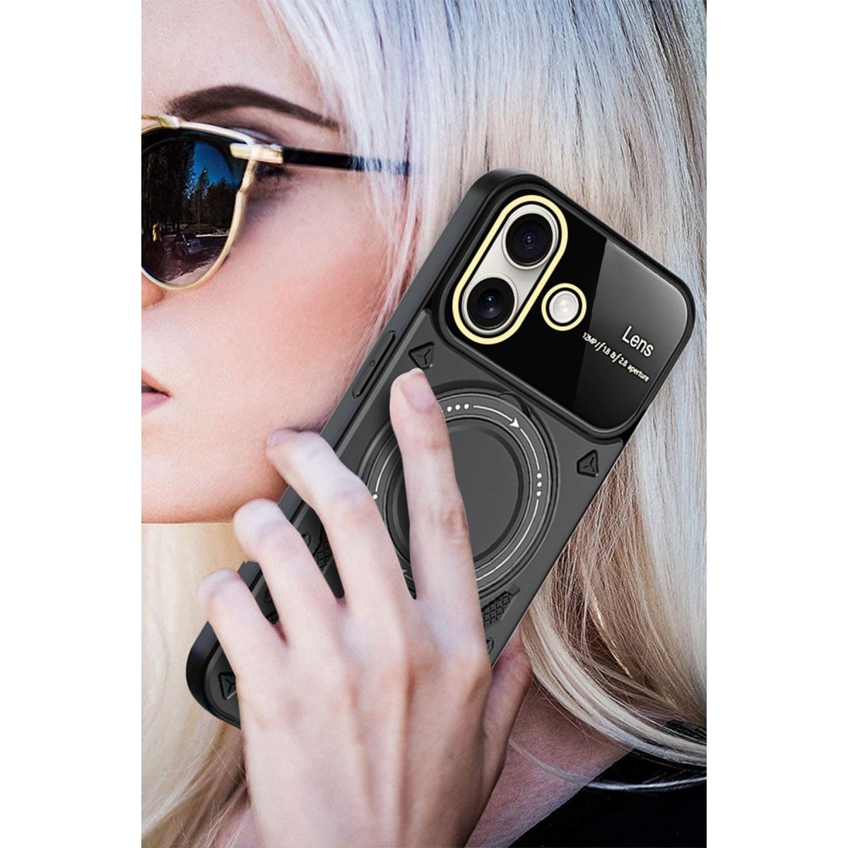iPhone 16 Kılıf Joy Lens Standlı Kapak - Kırmızı
