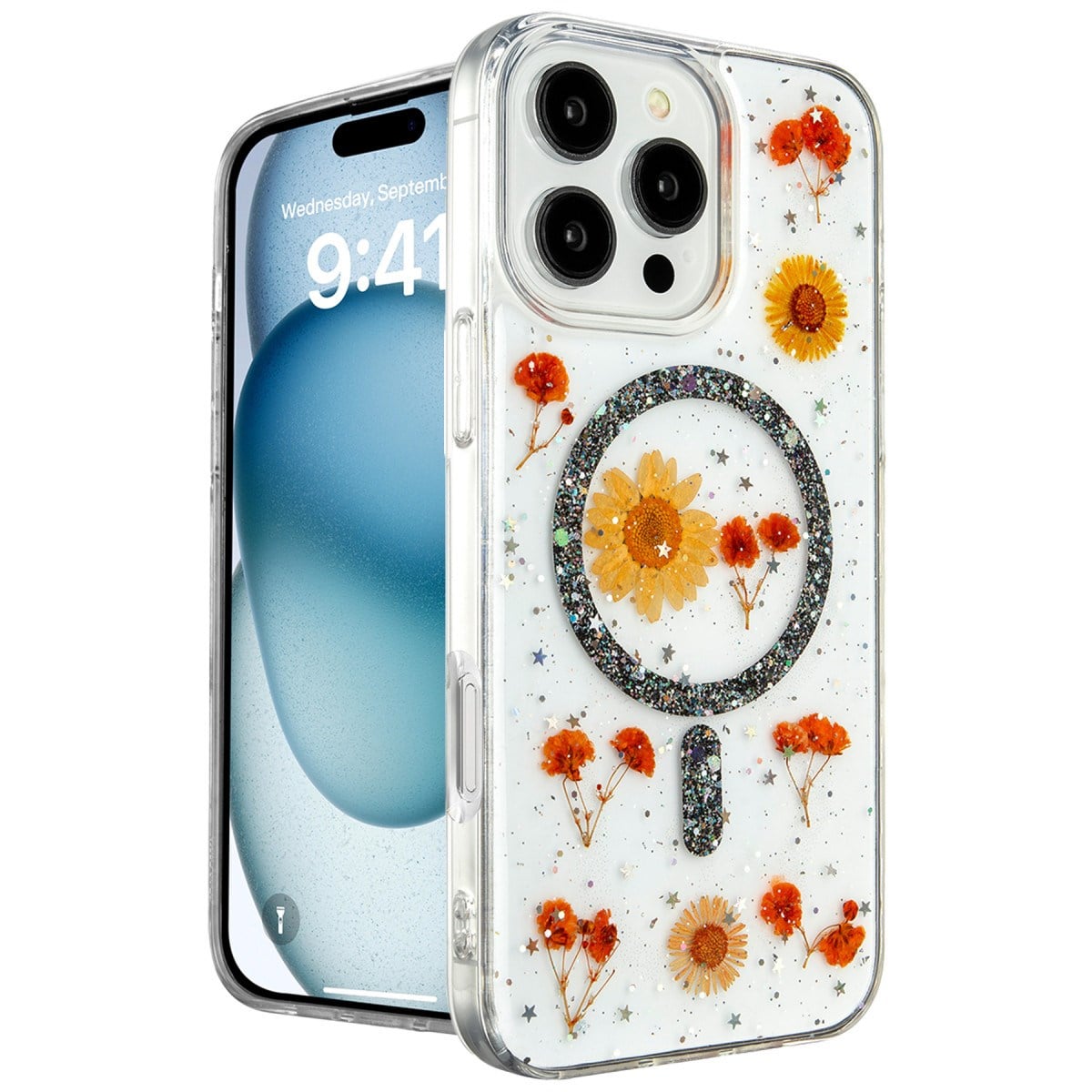 iPhone 16 Pro Max Kılıf Daisy Simli Magsafe Kapak - Siyah