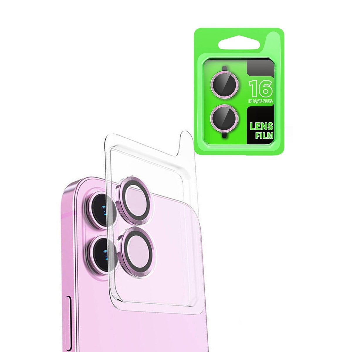 iPhone 16 Raze Metal Kamera Lens - Pembe