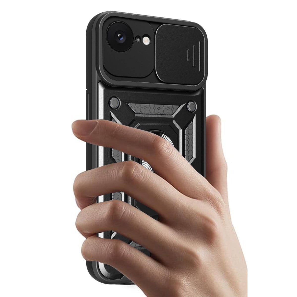iPhone 16E Kılıf Pars Lens Yüzüklü Silikon - Siyah