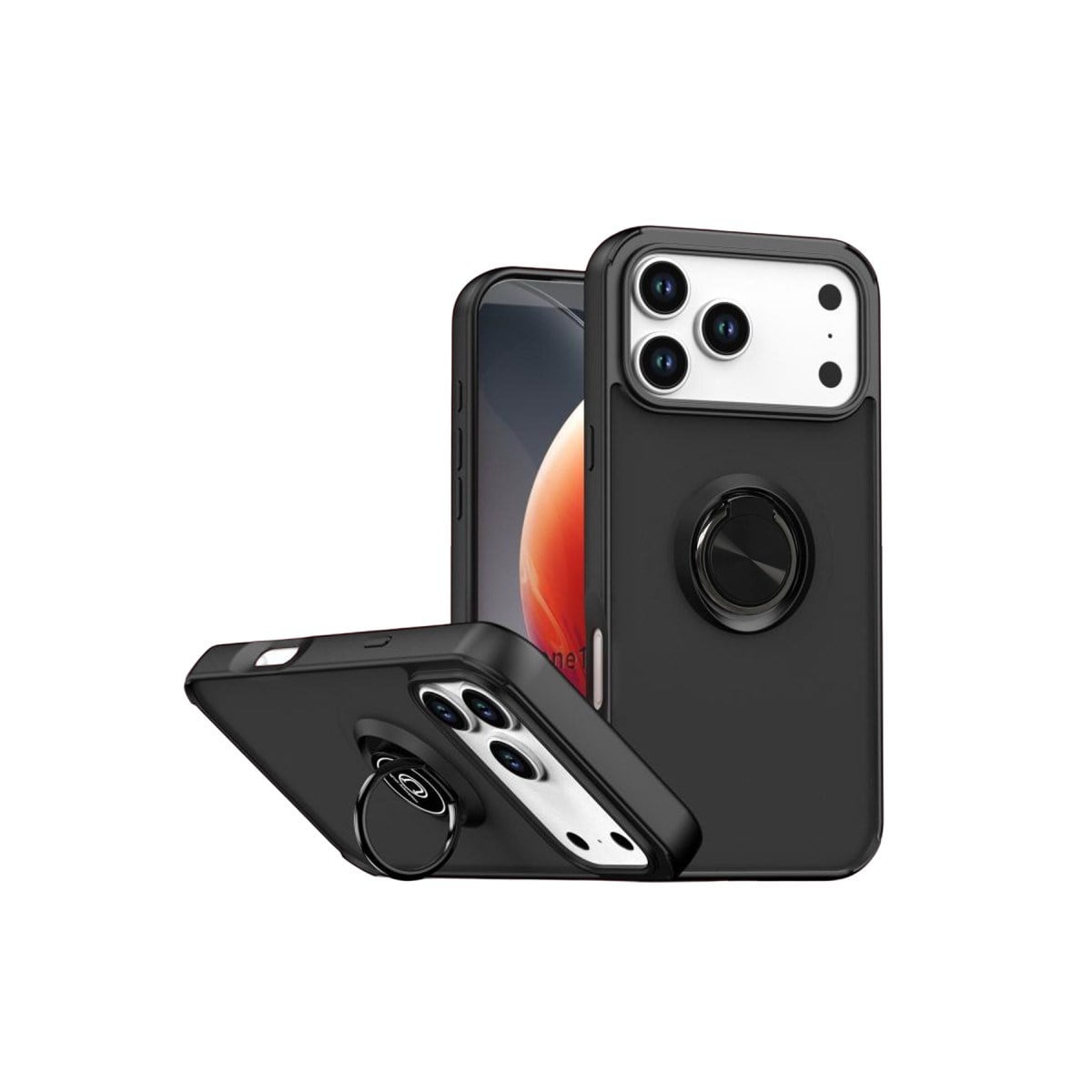 iPhone 17 Pro Montreal Yüzüklü Silikon Kapak - Siyah