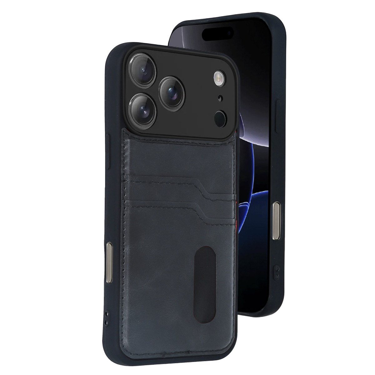 iPhone 17 Pro Sara Kartvizitli Deri Kılıf - Siyah