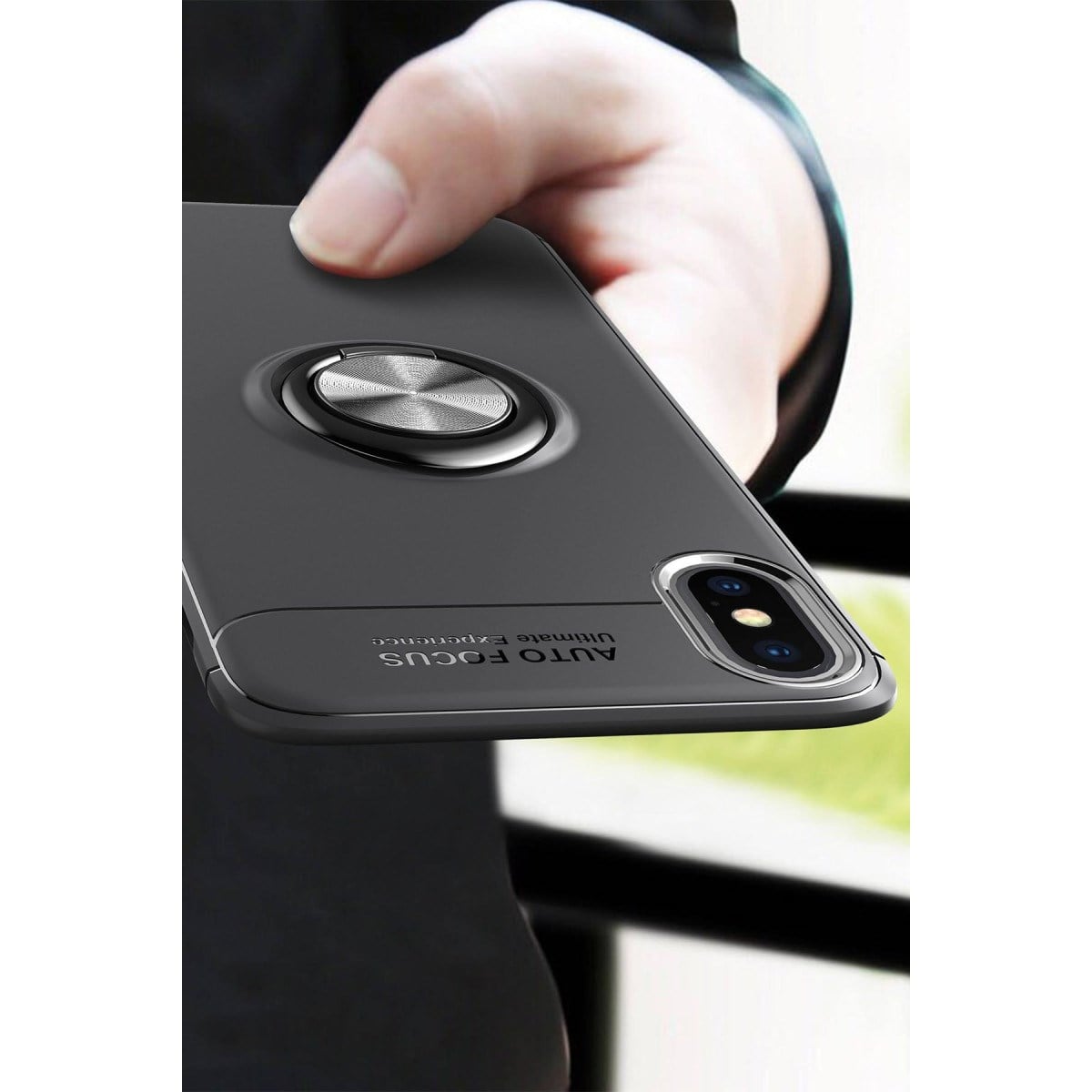 iPhone XS Max Kılıf Range Yüzüklü Silikon - Siyah-Mavi