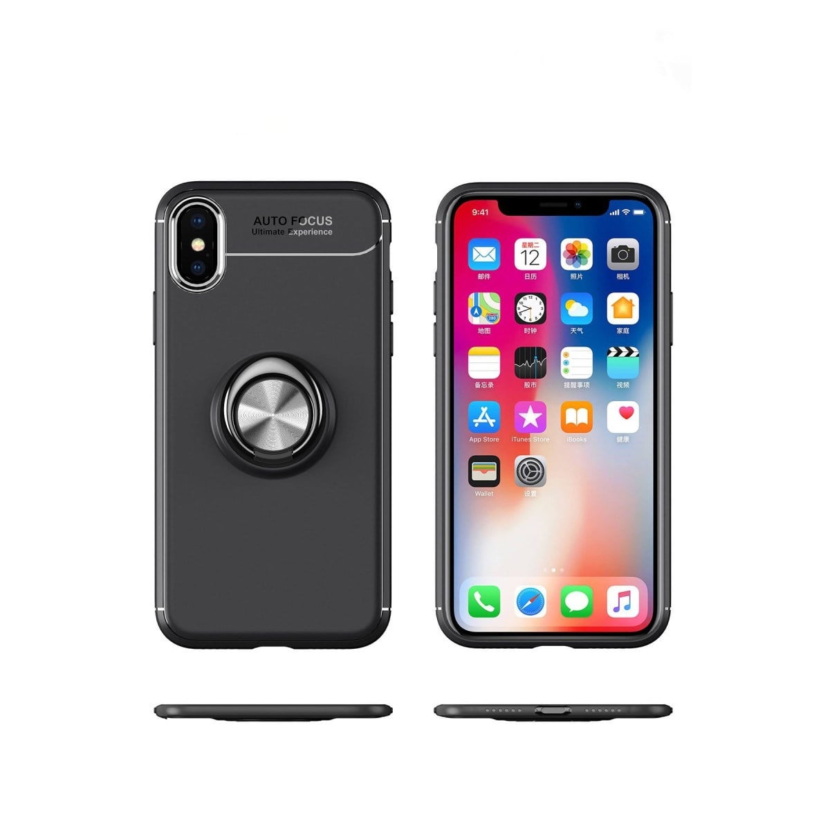 iPhone XS Max Kılıf Range Yüzüklü Silikon - Siyah-Mavi