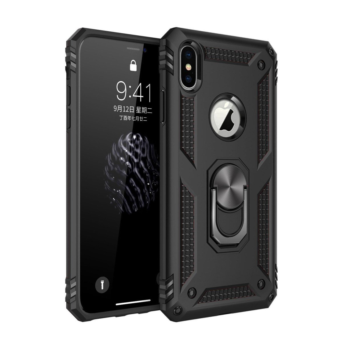iPhone XS Max Kılıf Sofya Yüzüklü Silikon Kapak - Siyah