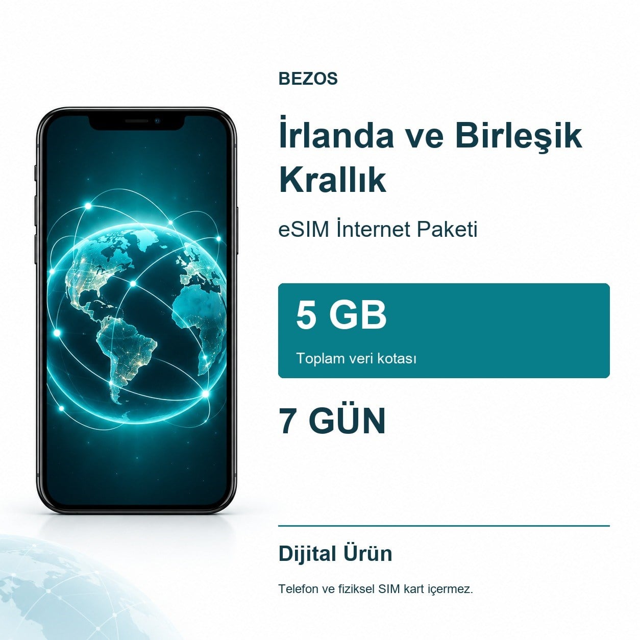 İrlanda ve Birleşik Krallık eSIM İnternet Paketi 5 GB 7 Gün