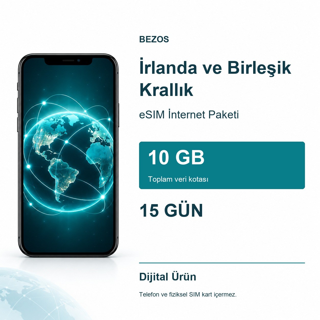 İrlanda ve Birleşik Krallık eSIM İnternet Paketi 10 GB 15 Gün