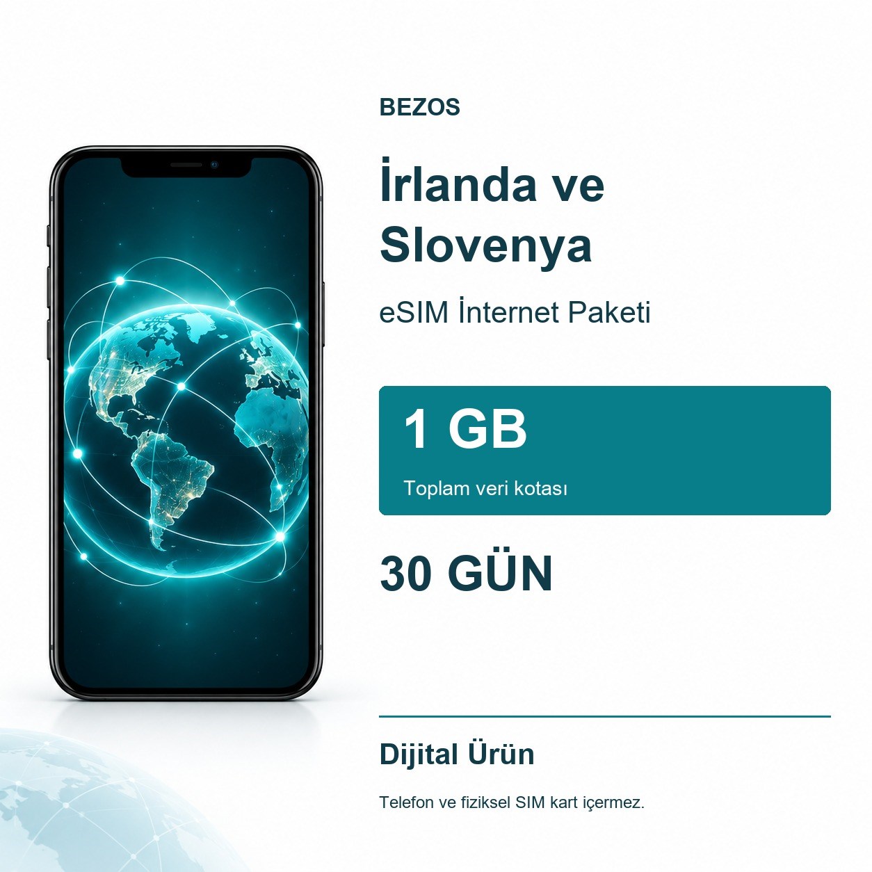 İrlanda ve Slovenya eSIM İnternet Paketi 1 GB 30 Gün