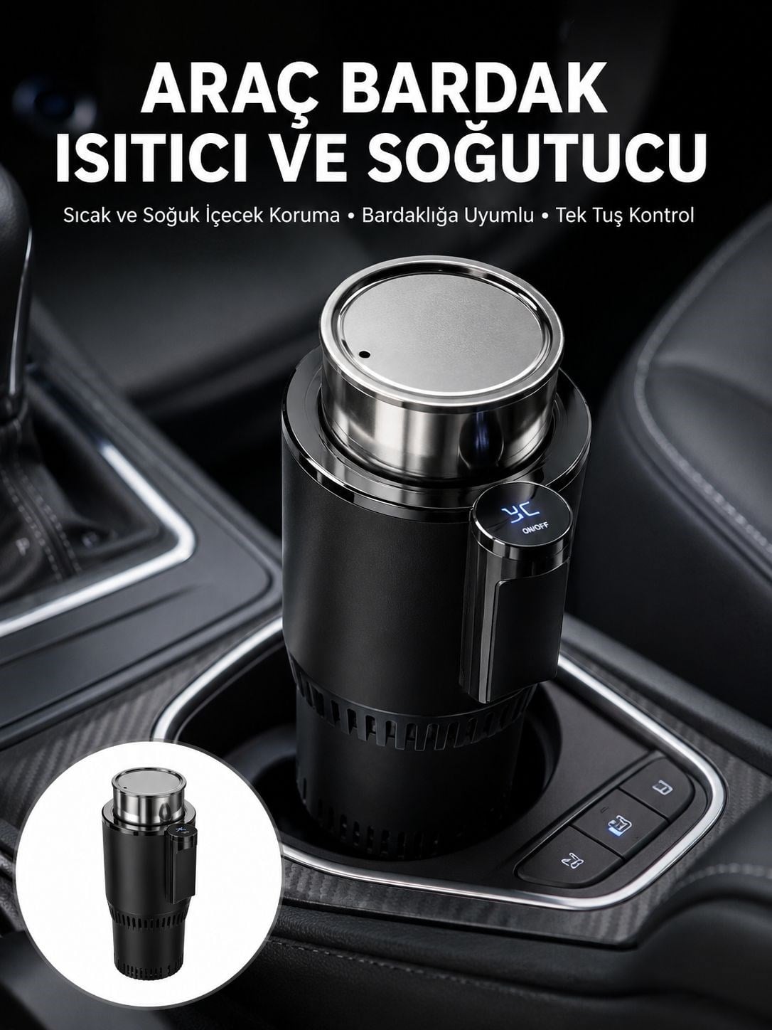 Isıtma Soğutma Özellikli Araç Bardaklığı Çakmak Girişli Akıllı Yeni Nesil