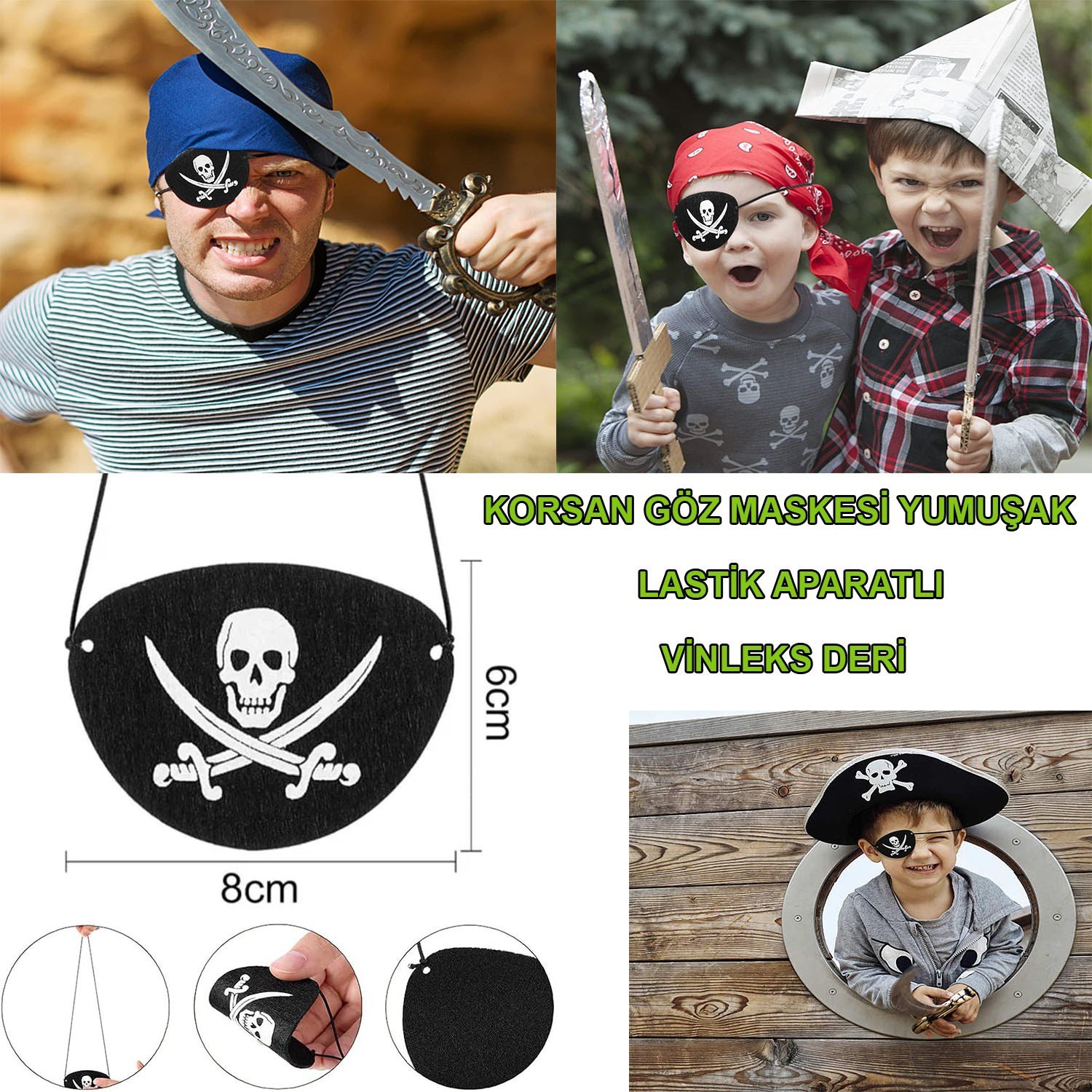 İthal Vinleks Deri Korsan Göz Bandı - Lastikli & Yumuşak
