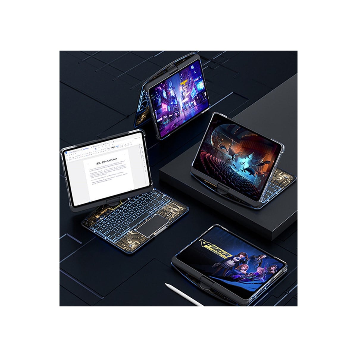 JP11 iPad Pro 11 (2022) Kılıf Vales Dönen Ledli Klavyeli Tablet Kılıfı - Siyah
