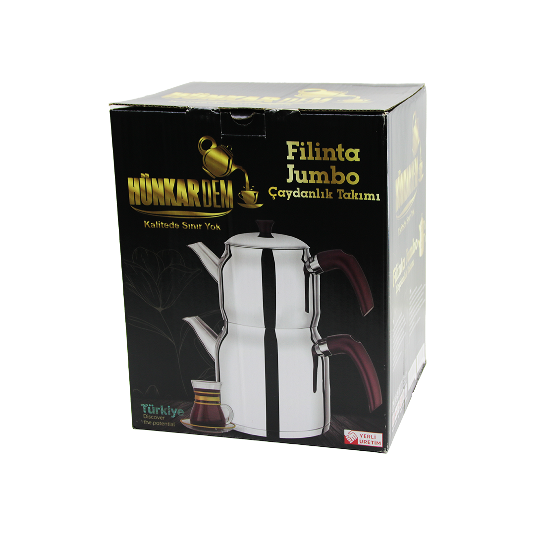 Jumbo Çelik Çaydanlık Seti 2L+4L Çift Kapaklı Kendinden Süzgeçli