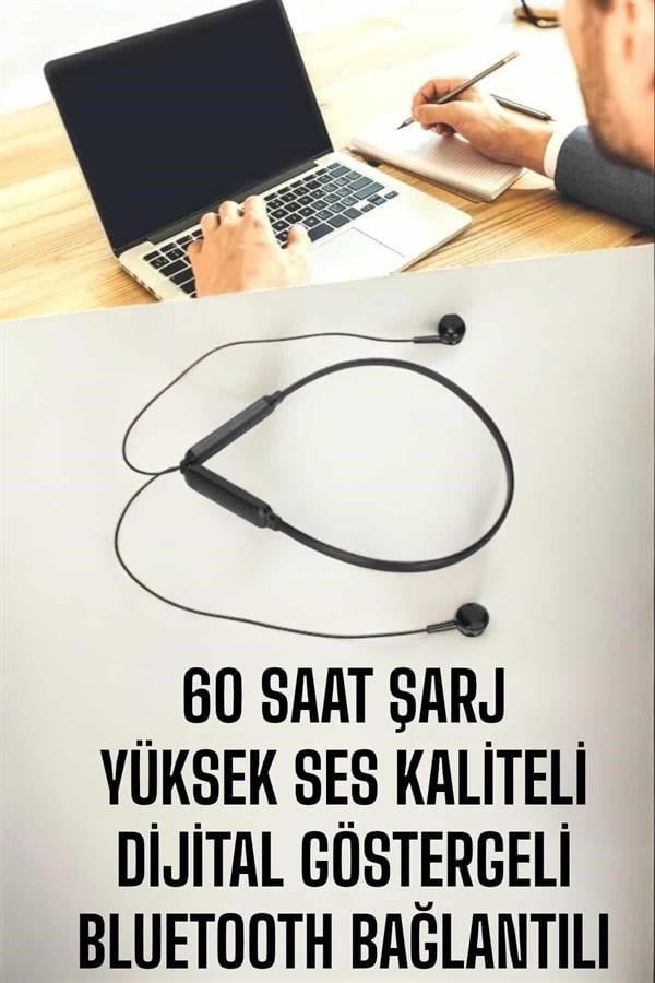 Kablolu Boyun Askılı Dijital Göstergeli Bluetooth Kulaklığı 60 Saat