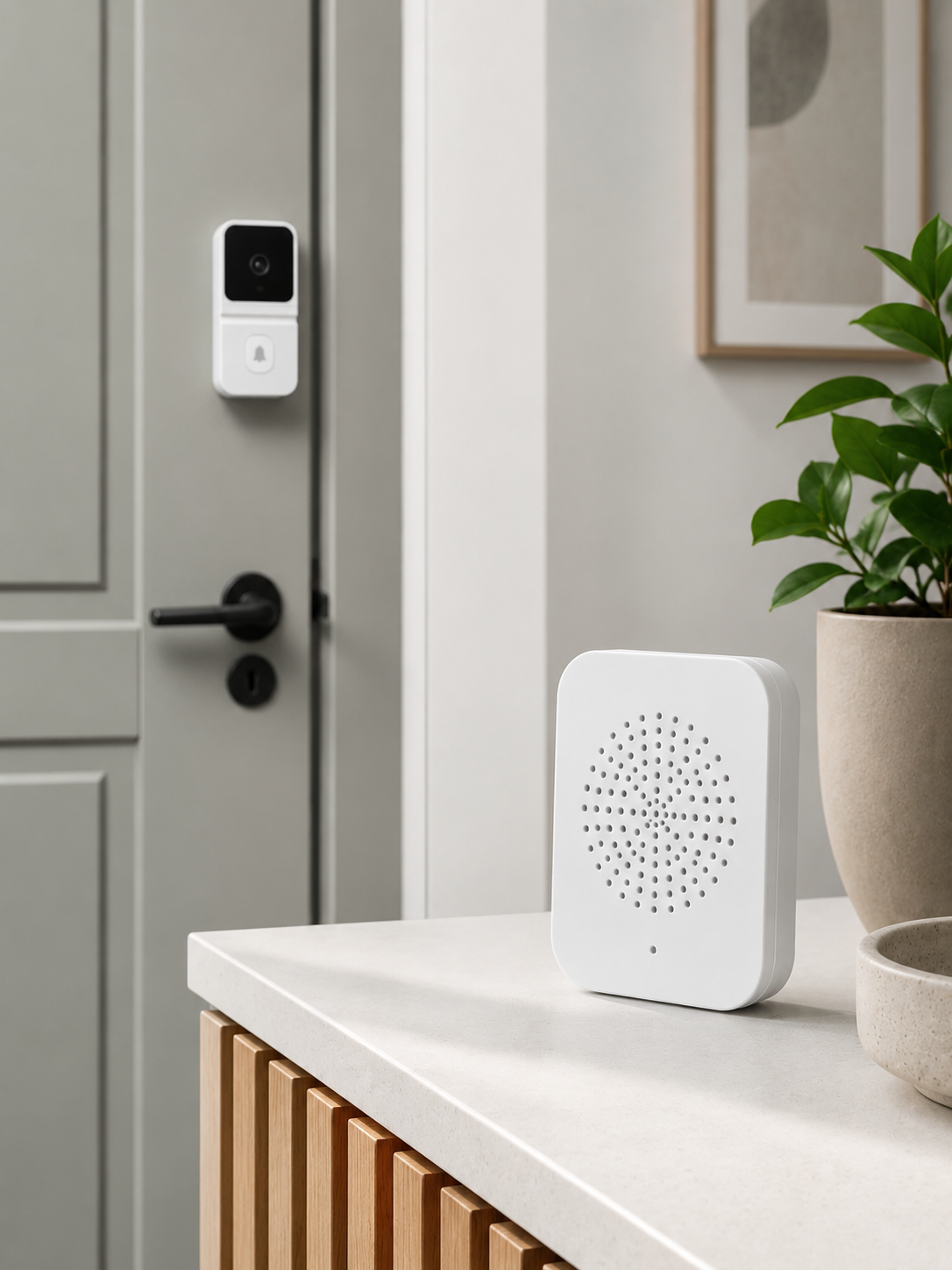 Kablosuz Beyaz Akıllı Kapı Zili Wi-Fi Bağlantılı HD Kameralı Ev Güvenlik Sistemi
