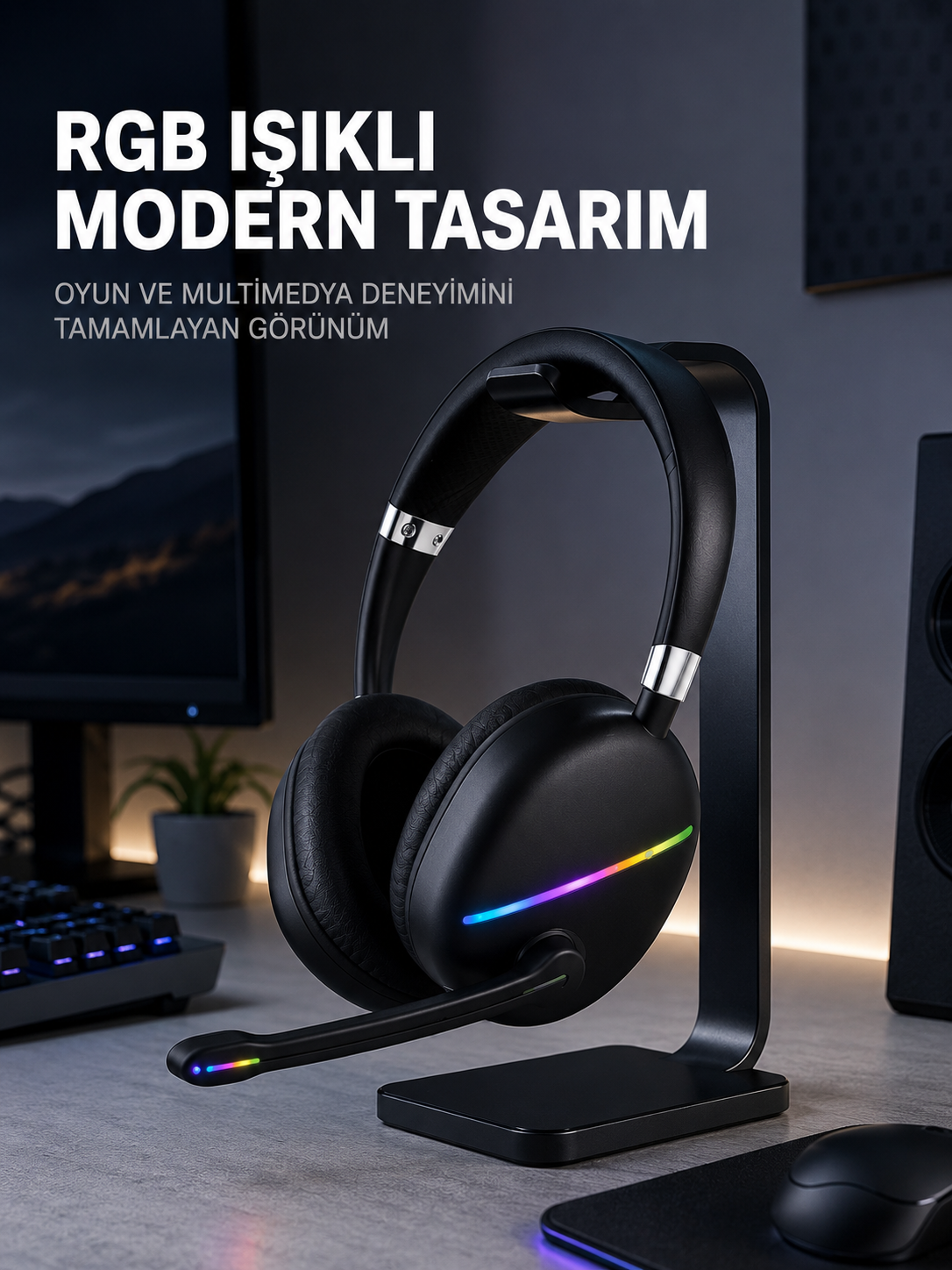Kablosuz Bluetooth 5.0 Kulaklık RGB Işıklı Tasarım