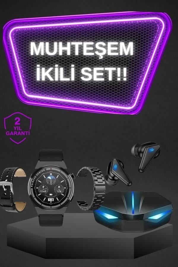 Kablosuz Bluetooth Bağlantılı Kulaklık ve Dokunmatik Ekran Akıllı Saat Arama Cevaplama
