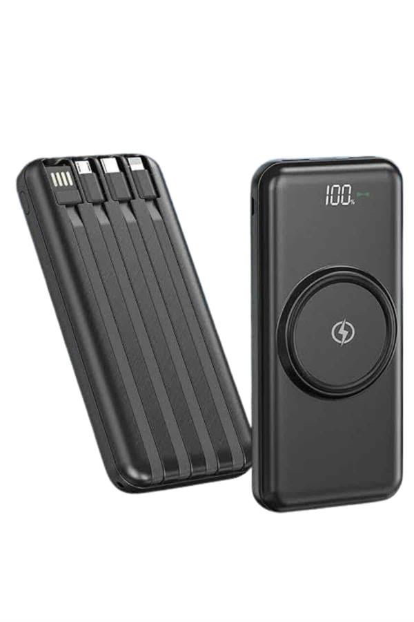 Kablosuz Çoklu Şarj Girişli 10.000 Mah Kablolu Powerbank Taşınabilir