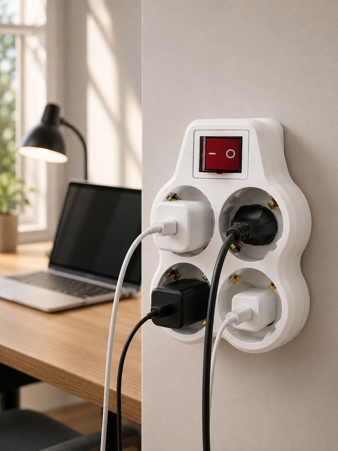Kablosuz Duvar Tipi 4’lü Priz Çoklayıcı Anahtarlı Elektrik Priz Çoğaltıcı