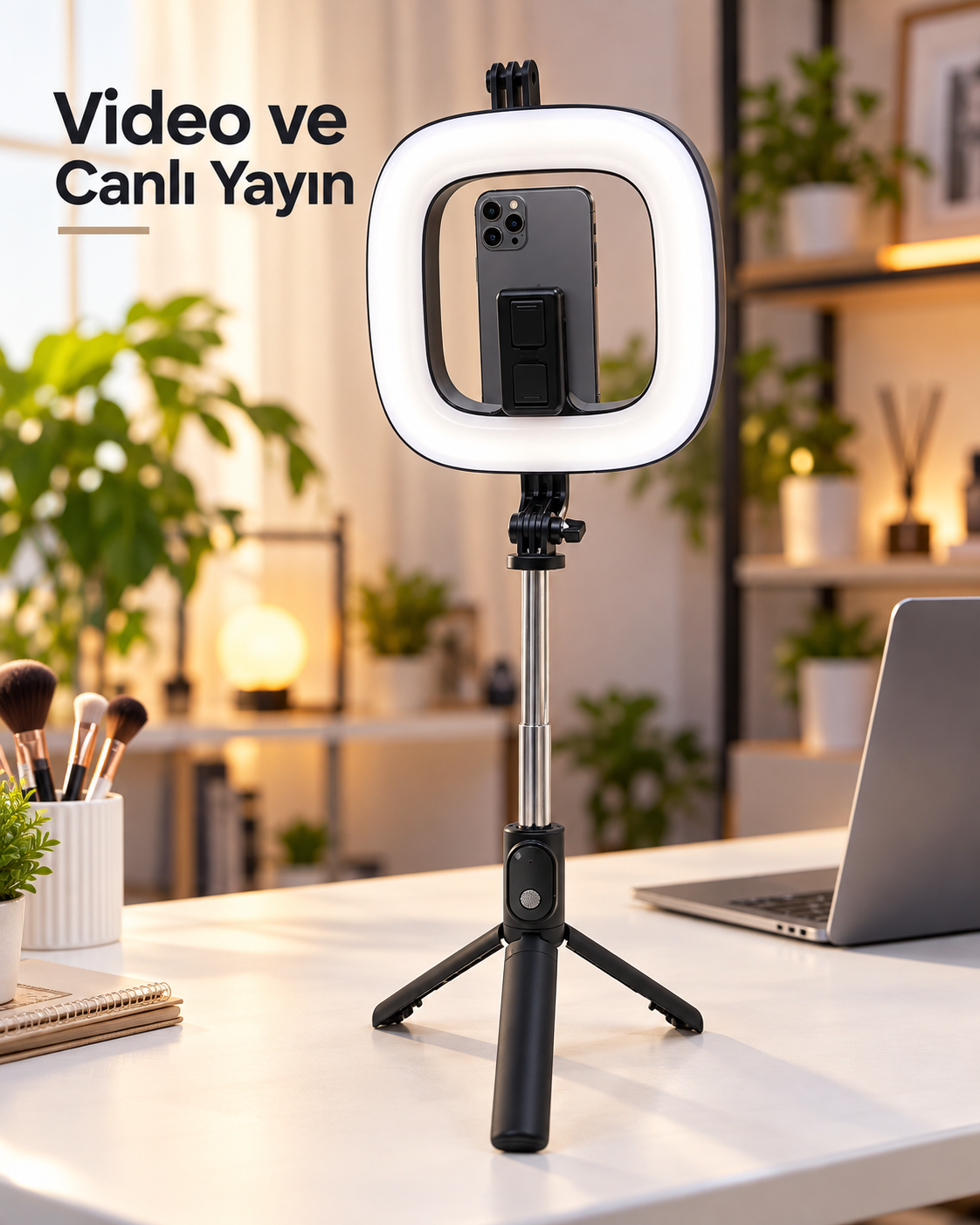 Kablosuz Kumandalı RGB Halka Işık Tripod Standı ve Manyetik Telefon Tutucu