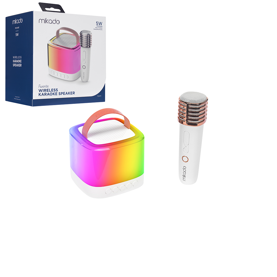 Kablosuz Mikrofonlu Karaoke Hoparlör (Bluetooth, Beyaz, USB Şarjlı)