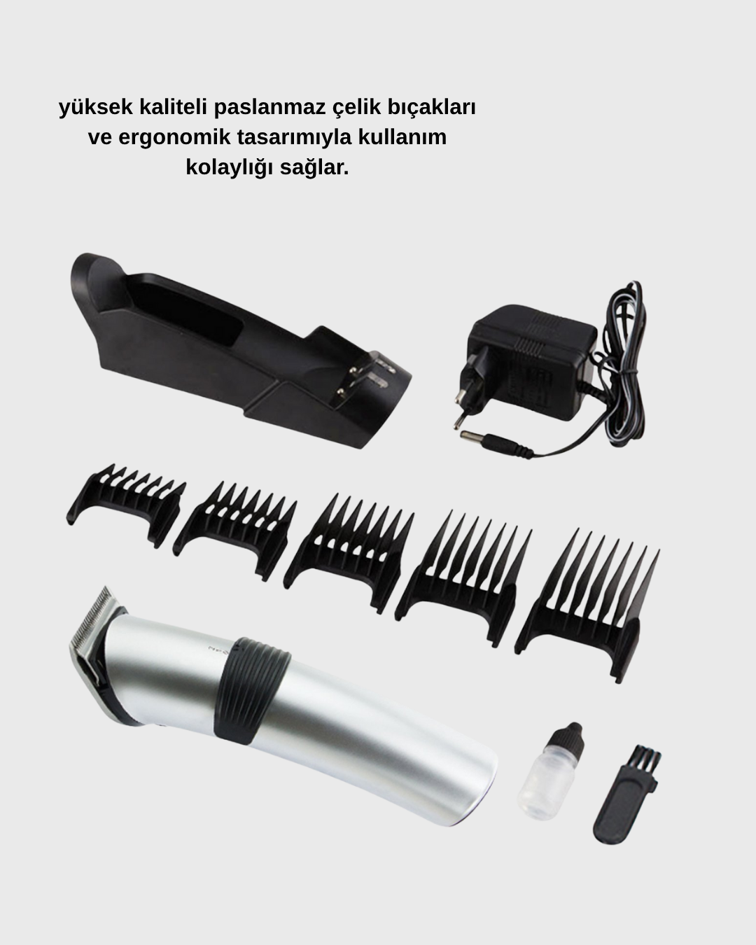 Kablosuz Profesyonel Tıraş Makinesi – Şarjlı, 60 Dakika Kullanım Süreli, Çelik Bıçaklı, Sessiz Motor
