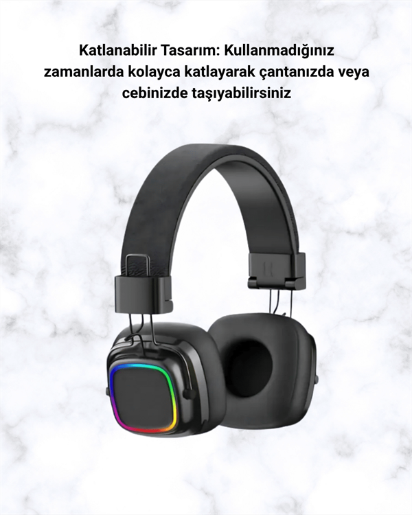Kablosuz RGB Işıklı Katlanabilir Bluetooth Kulak Üstü Kulaklık