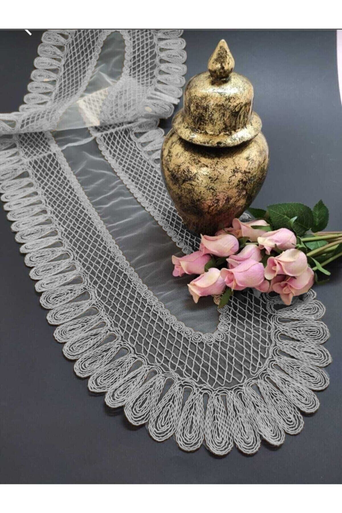 Kadife Detaylı Runner, Çeyizilk Tek Runner (120x30cm)