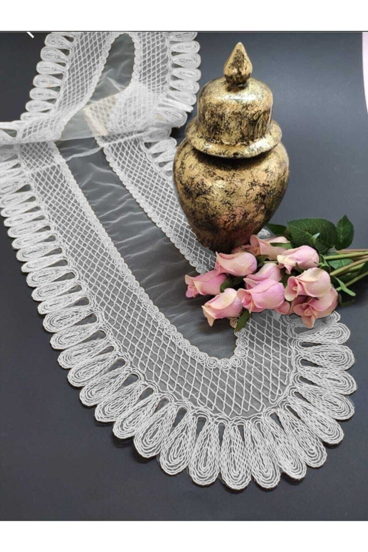 Kadife Detaylı Runner, Çeyizilk Tek Runner (120x30cm)