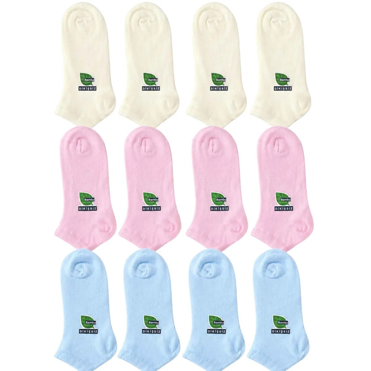 Kadın Bambu Dikişsiz Patik Çorap 12'li Paket - Yumuşak, Nefes Alan, Nem Emici Kısa Konç Günlük Çorap - Krem, Mavi, Pembe