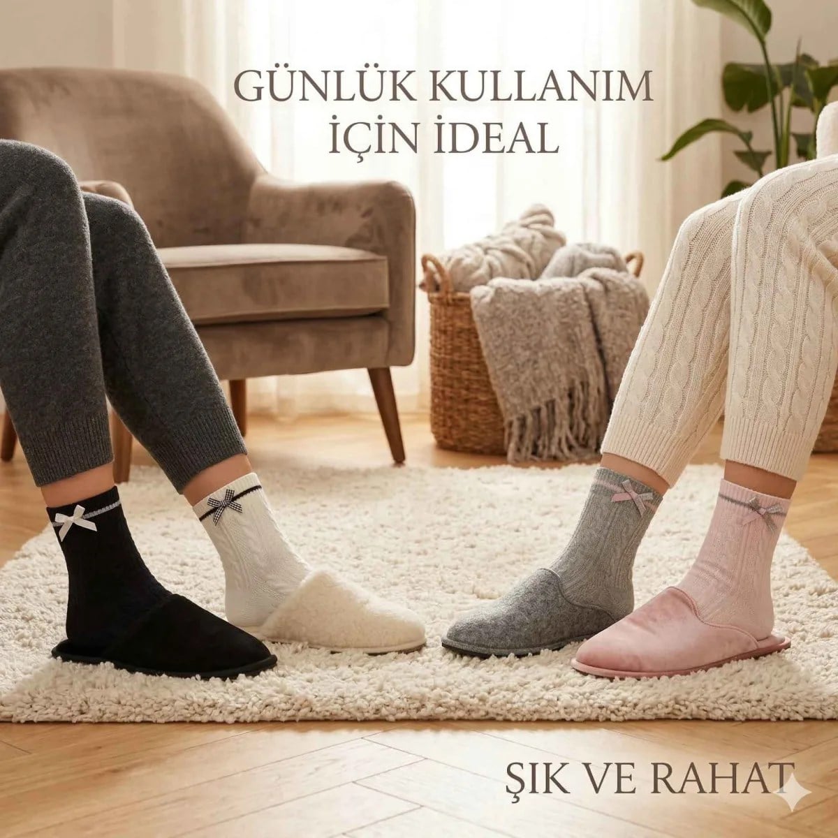 Kadın Fiyonklu Örgü Soket Çorap 8'li Set - Yumuşak Pamuklu Dokulu Şık Günlük Çorap