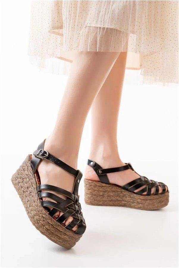 Kadın Hakiki Dolgu Ortopedik Açık Deri Şehir Sandalet