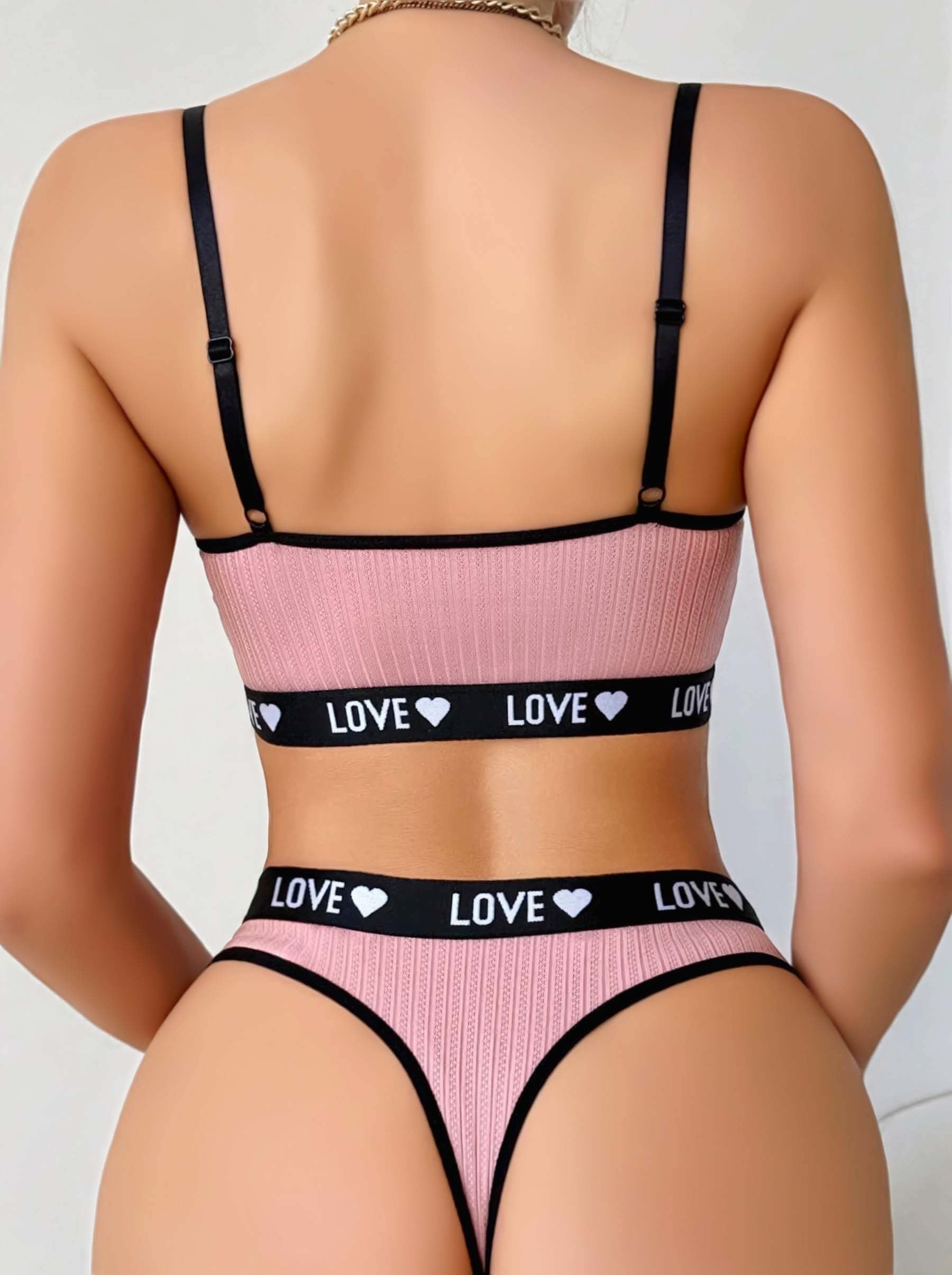 Kadın Pembe Love Yazılı Sütyen Kilot Takımı 5167