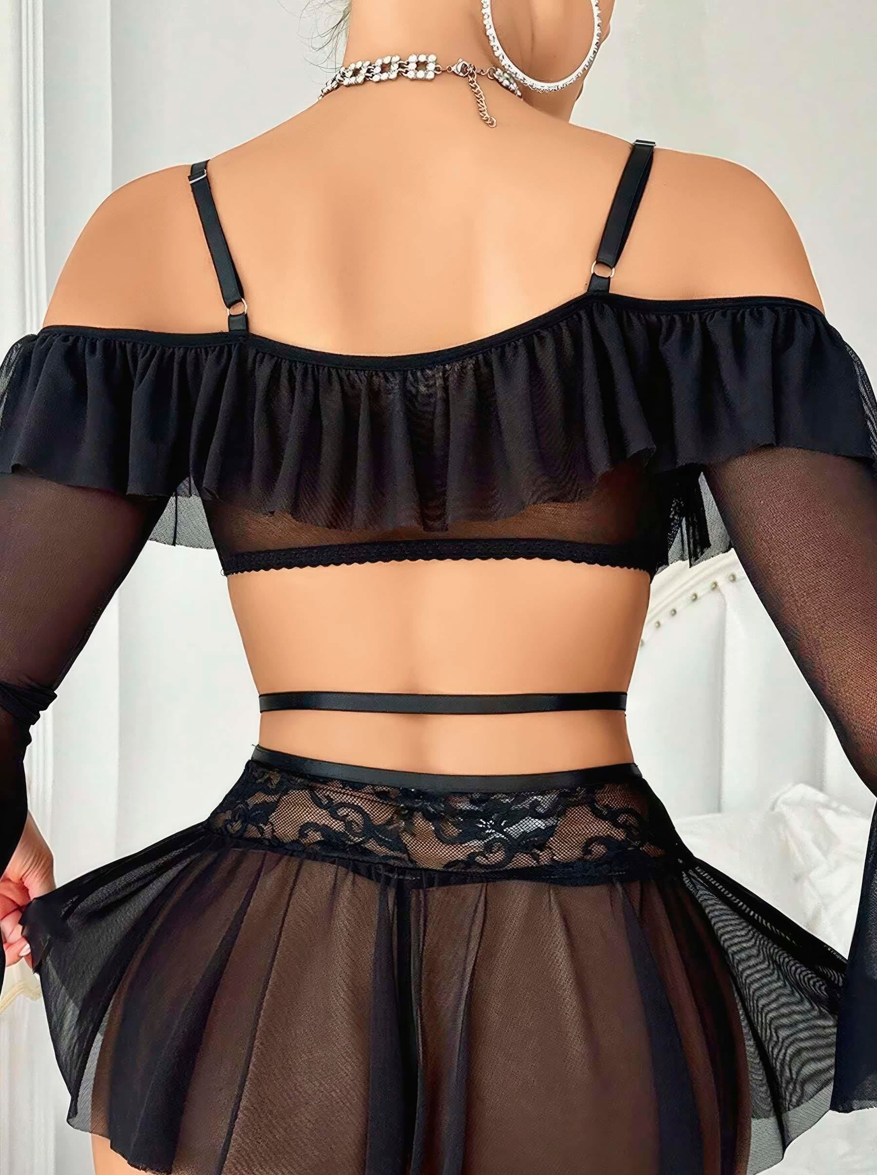 Kadın Siyah Etek Bustiyer Sexy Gecelik Takım 2157