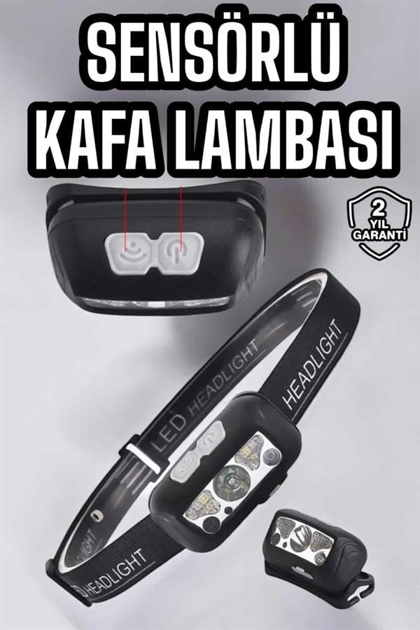 Kafa Lambası Kamp Lambası Sensörlü Şarjlı Ayarlanabilir