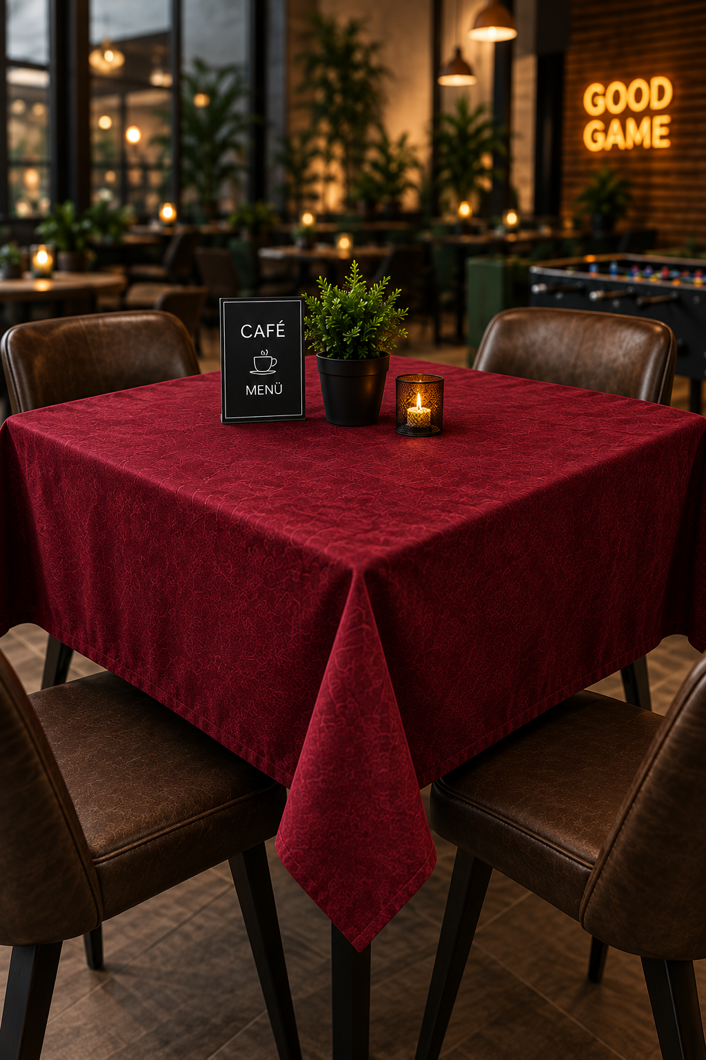 Kahve Cafe Kıraathane Masa Örtüsü 140x140cm Bordo Renk