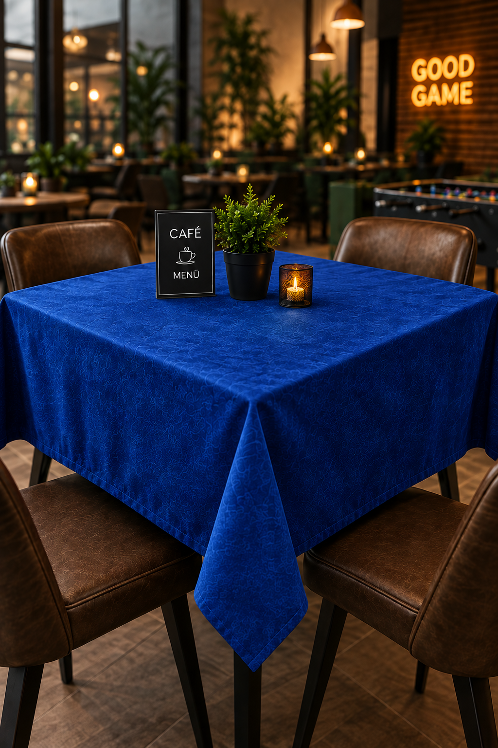 Kahve Cafe Kıraathane Masa Örtüsü 140x140cm Mavi Renk