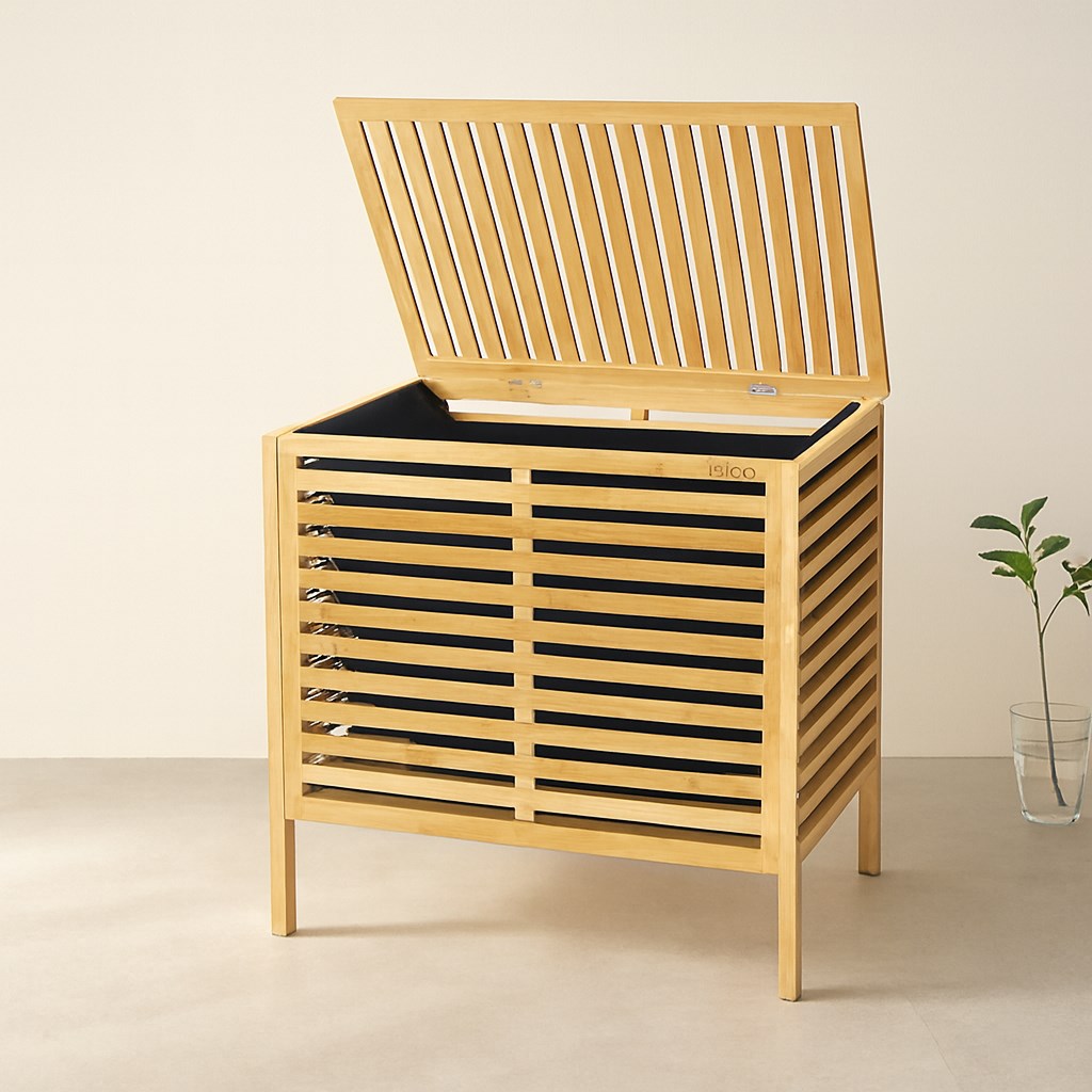 Kalın Bambu Çamaşır Sepeti 50x38x55 cm (Kumaş Torbalı)