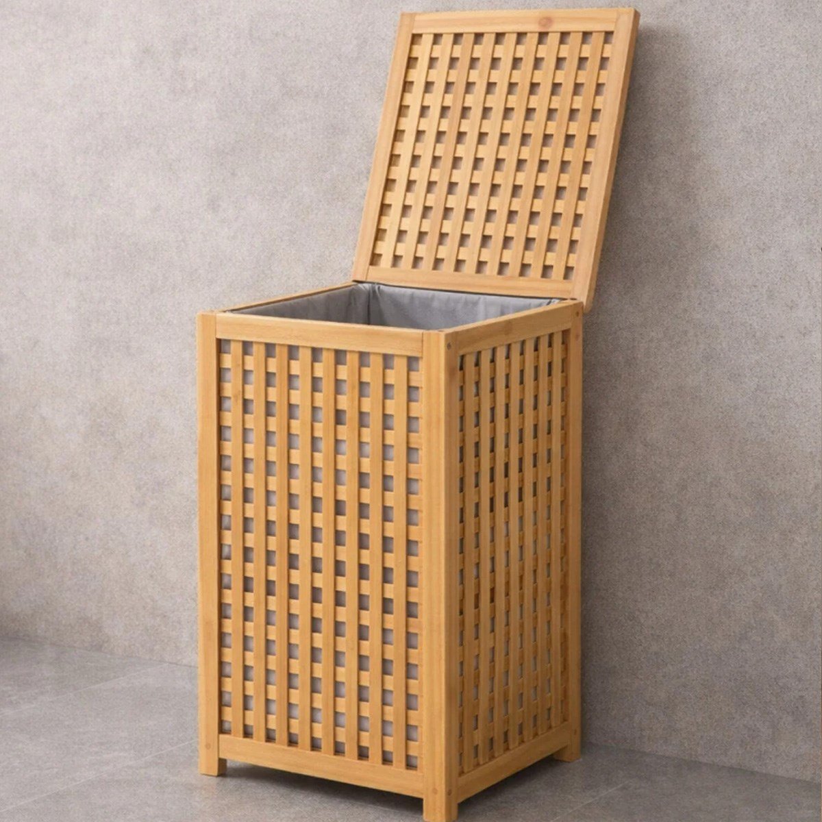 Kalın Bambu Kirli Çamaşır Sepeti 40x40x58 cm